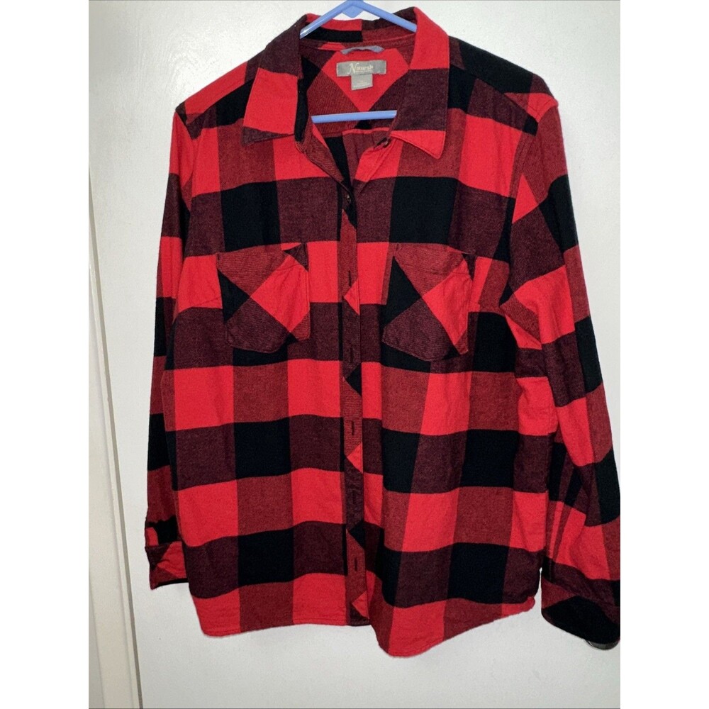 Natural Reflections Men's  Red And Black Buffalo Plaid Button Up Flannel SZ XL